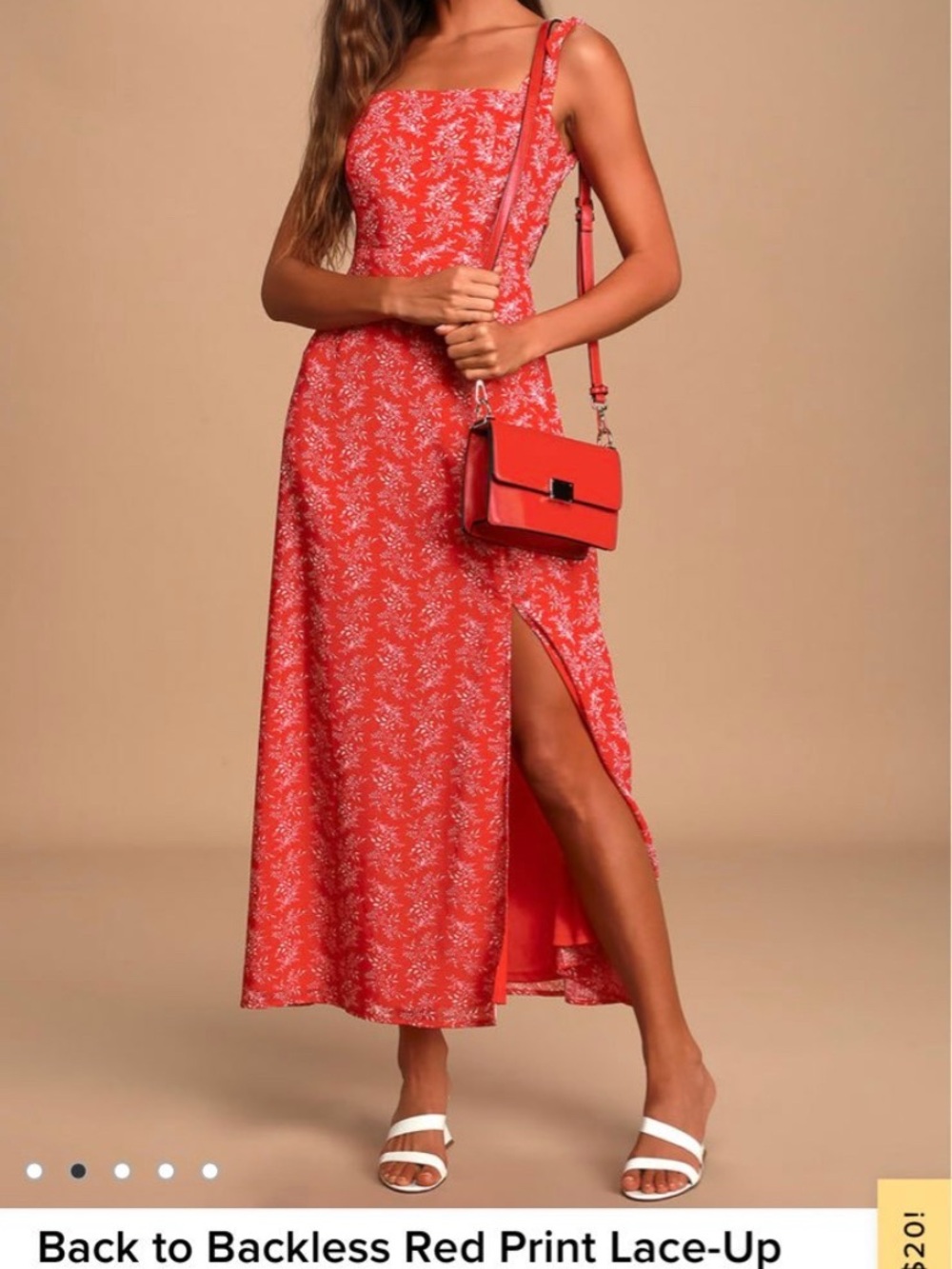 Lulu's Coral Red Floral Lace-Up Maxi Dress